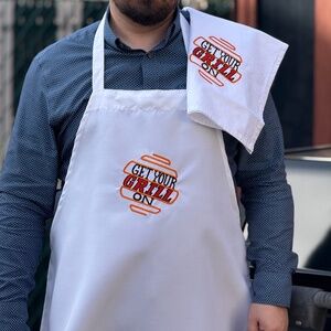 Embroidered BBQ apron with hand towel.Great for Fathers Day